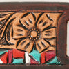 ADSRG105 American Darling Hand Tooled Leather Scarf Ring - Vegetable-Tanned Sunflower Scarf Slide