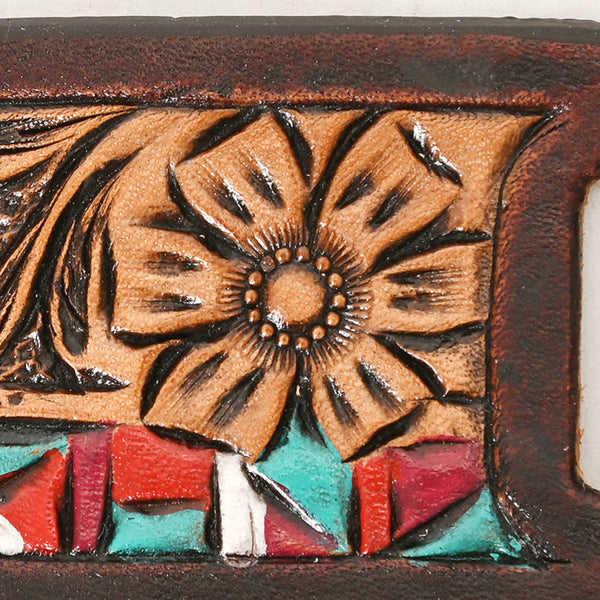 ADSRG105 American Darling Hand Tooled Leather Scarf Ring - Vegetable-Tanned Sunflower Scarf Slide