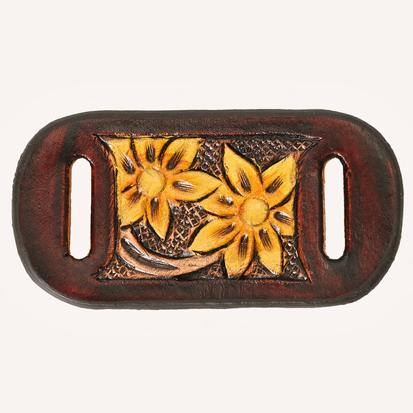 ADSRG105 American Darling Hand Tooled Leather Scarf Ring - Vegetable-Tanned Sunflower Scarf Slide