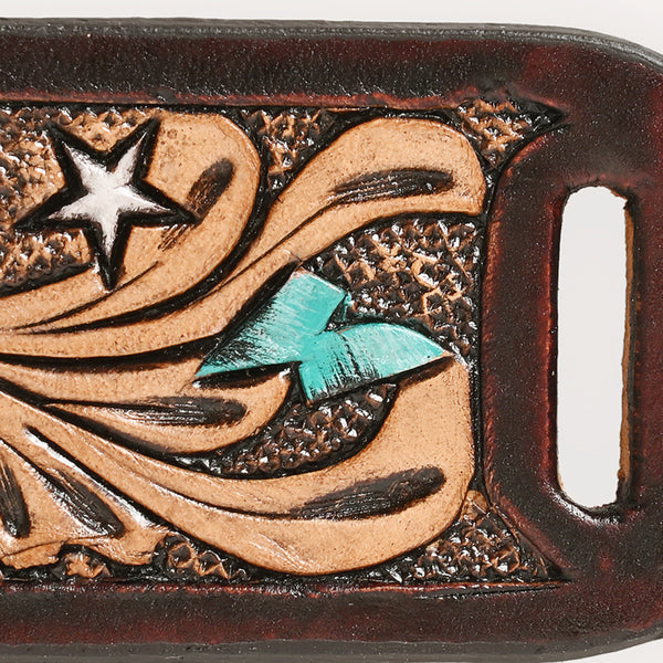 ADSRG105 American Darling Hand Tooled Leather Scarf Ring - Vegetable-Tanned Sunflower Scarf Slide