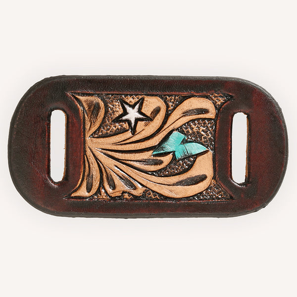 ADSRG105 American Darling Hand Tooled Leather Scarf Ring - Vegetable-Tanned Sunflower Scarf Slide