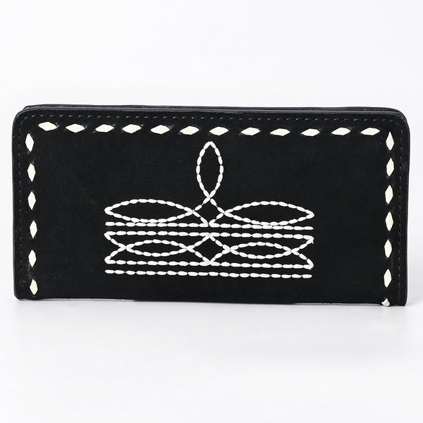 ADBG1687A American Darling Black Genuine Suede Clutch Bag | Western Boot Stitched Wallet