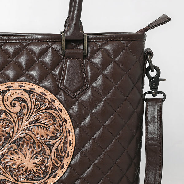 ADBG1689 American Darling Quilted Leather Tote Bag | Hand-Tooled Floral Accent Carryall
