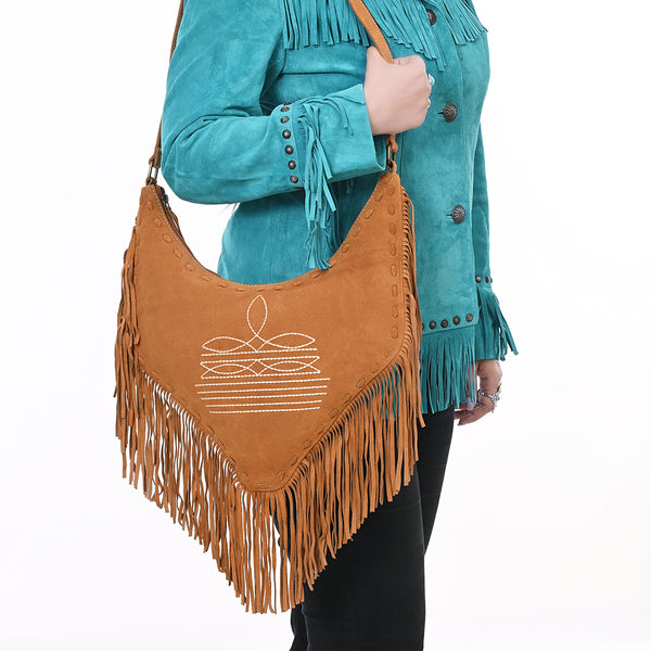 ADBGA733 American Darling Fringe Boot Stitched Genuine Leather Small Cross body Bag