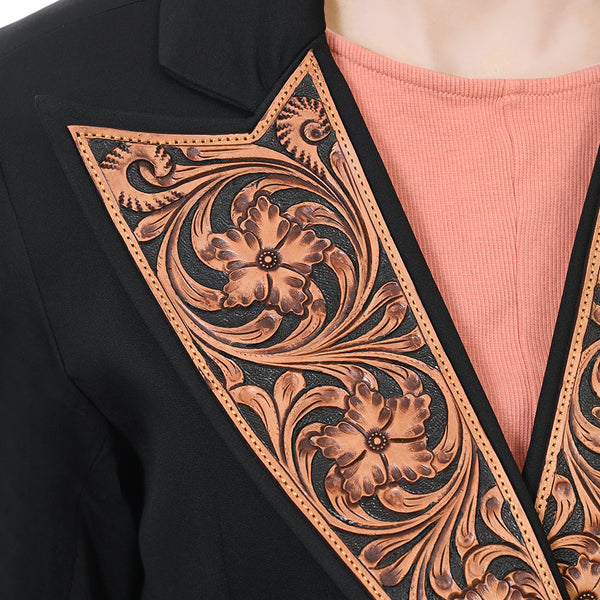 ADBZ060 American Darling Fabric Western Blazer with Harness Leather Lapels