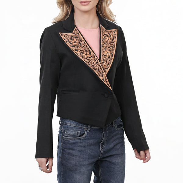 ADBZ060 American Darling Fabric Western Blazer with Harness Leather Lapels