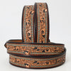 ADBLF110 Tooled Leather Western Belt - Floral Scroll with Turquoise Stud Accents
