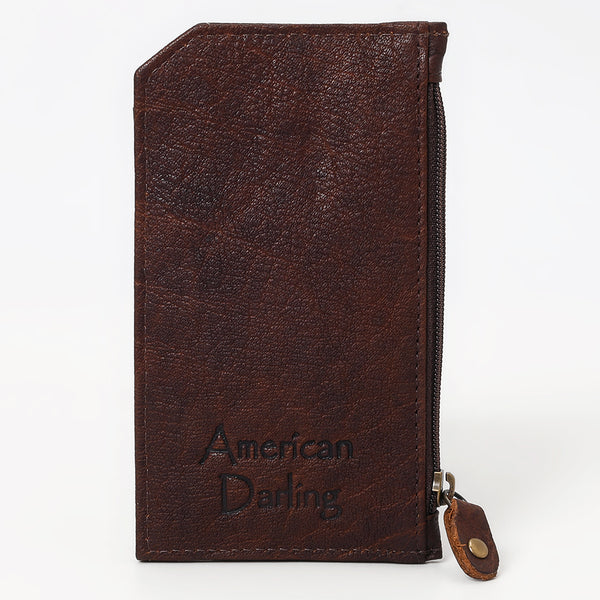 ADCCM111 Hand-Painted Leather Cactus Card Holder with Zipper Pocket