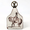 ADKRM142 Cowboy & Horse Cowhide Leather Keyring Hand-Tooled Western Silhouette