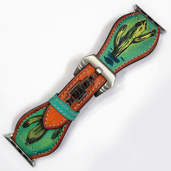 ADWAM123 American Darling Hand Painted Cactus Tooled Leather Western Watch Band