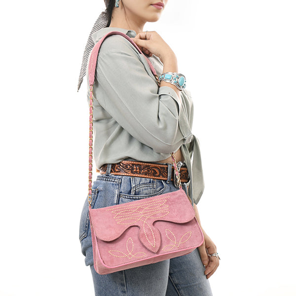 ADBGA692 Western Clutch Crossbody Bag with Cream Embroidery & Chain Strap