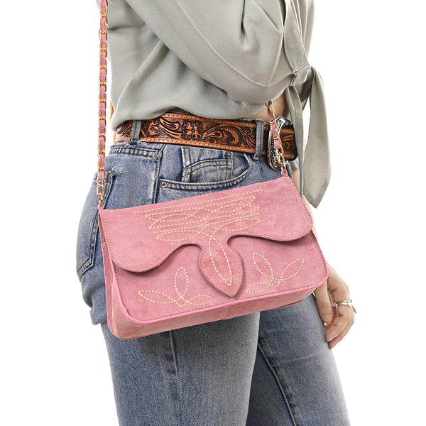 ADBGA692 American Darling Boot Stitched Genuine Suede Leather Small Cross body Bag