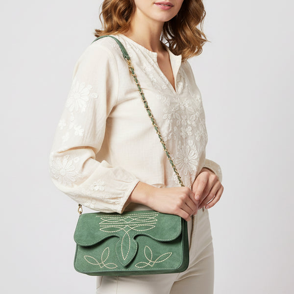 ADBGA692 American Darling Boot Stitched Genuine Suede Leather Small Cross body Bag