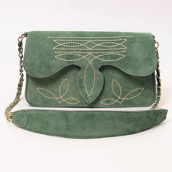 ADBGA692 Western Clutch Crossbody Bag with Cream Embroidery & Chain Strap