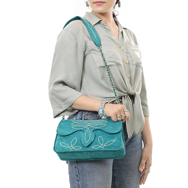 ADBGA692 American Darling Boot Stitched Genuine Suede Leather Small Cross body Bag
