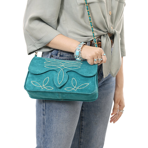 ADBGA692 Western Clutch Crossbody Bag with Cream Embroidery & Chain Strap