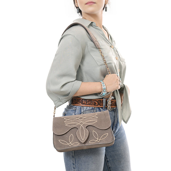 ADBGA692 Western Clutch Crossbody Bag with Cream Embroidery & Chain Strap