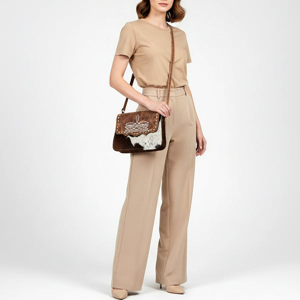 ADBG1691 American Darling Hair-On Cowhide Small Crossbody | Western Boot Stitched