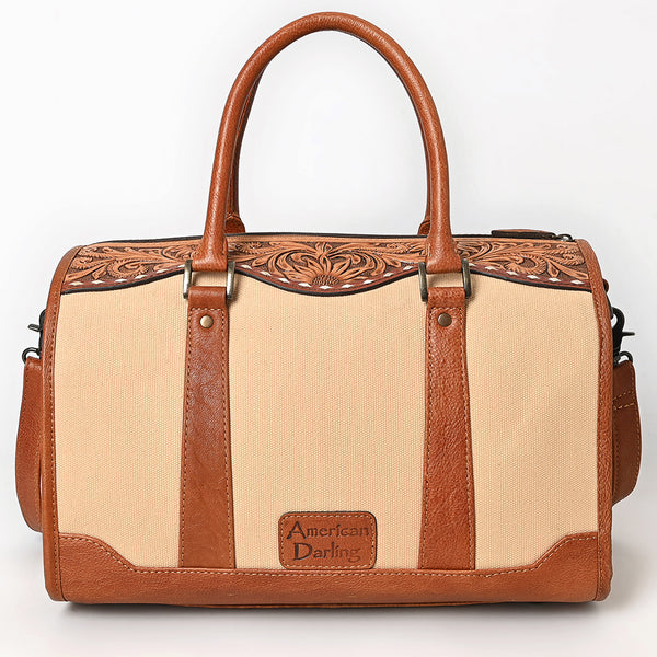 ADBG1697 American Darling Hand Tooled Genuine Leather Duffel Bag | Canvas Travel Carryall