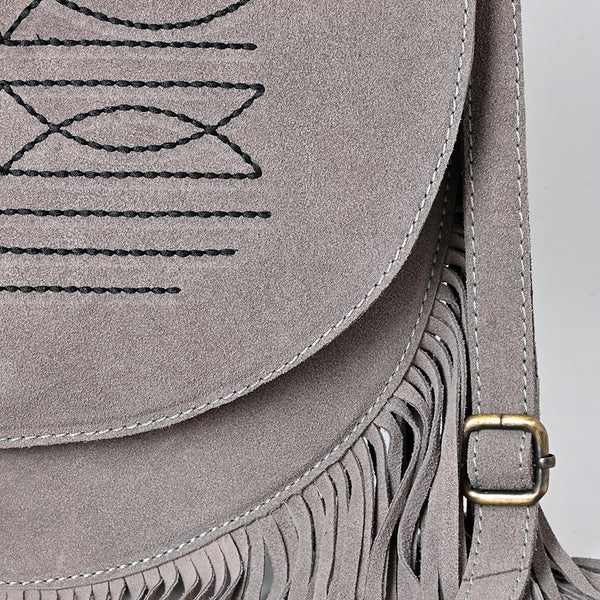 ADBGA713 American Darling Western Boot Stitched Genuine Suede Leather Fringe Messenger Bag