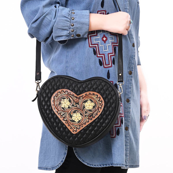 ADBGA745 American Darling Quilted Hand Tooled Floral Carved Genuine Leather Canteen Bag