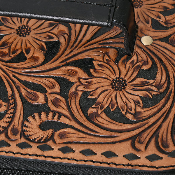 ADBGA747 American Darling Quilted Hand Tooled Floral Carved Genuine Leather Jewelry Case