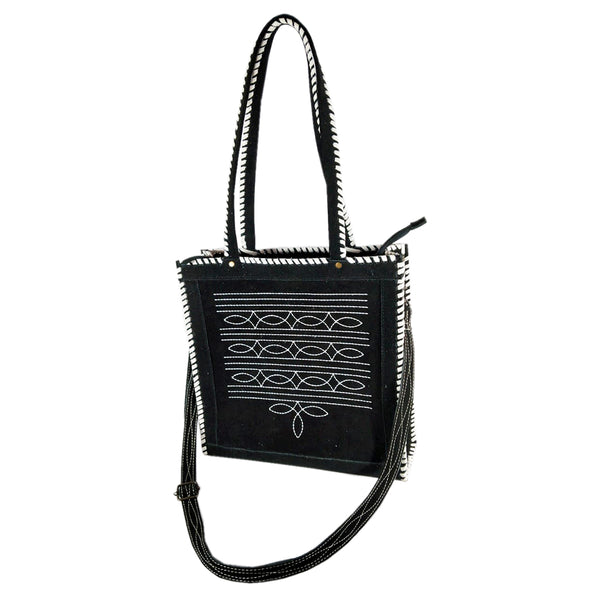 GIBGX1444 American Darling Boot Stitched Leather Tote Bag - Braided Vegetable-Tanned Western Carryall
