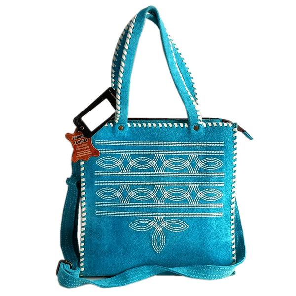 GIBGX1444 American Darling Boot Stitched Leather Tote Bag - Braided Vegetable-Tanned Western Carryall