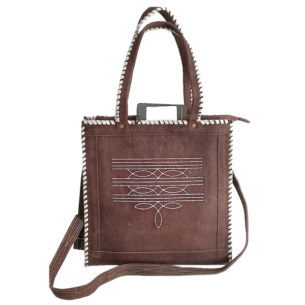 GIBGX1444 American Darling Boot Stitched Leather Tote Bag - Braided Vegetable-Tanned Western Carryall