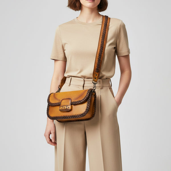 ADBGM584 American Darling Leather Crossbody Bag with Braided Edge & Western Stitch