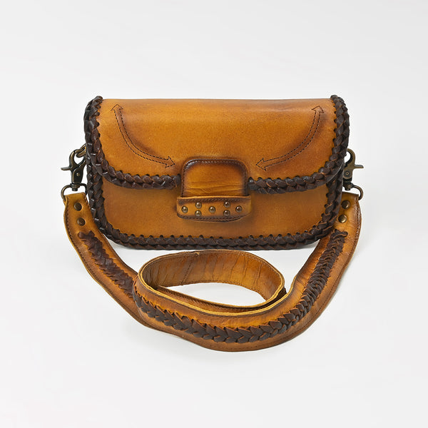 ADBGM584 American Darling Leather Crossbody Bag with Braided Edge & Western Stitch