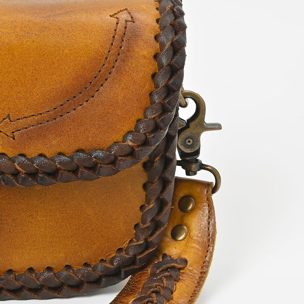 ADBGM584 American Darling Leather Crossbody Bag with Braided Edge & Western Stitch