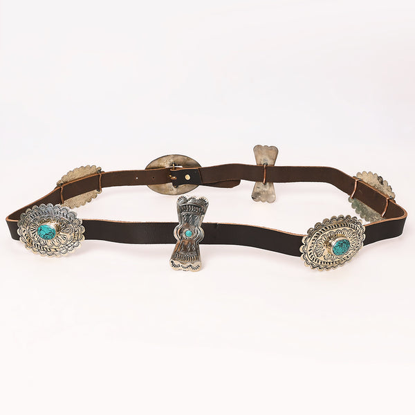 ADBLA107-51 Square Cut-Out Silver Concho Western Leather Belt