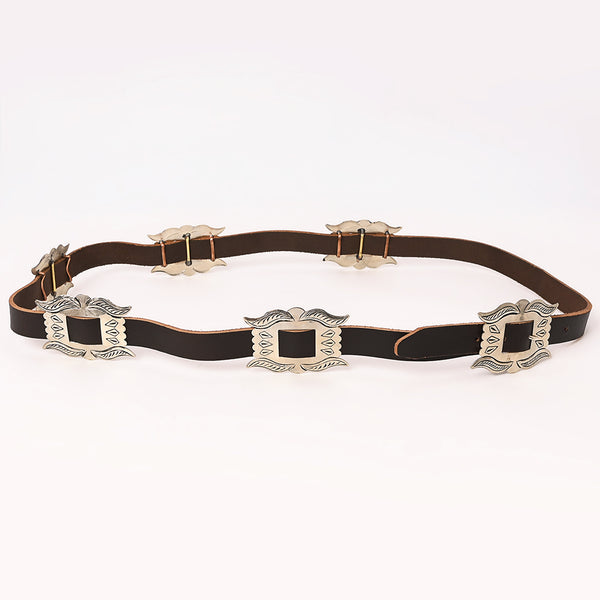 ADBLA108-51 Mixed Shape Turquoise Silver Concho Western Leather Belt