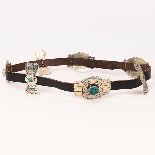 ADBLA109-51 Winged Turquoise Silver Concho Western Leather Belt