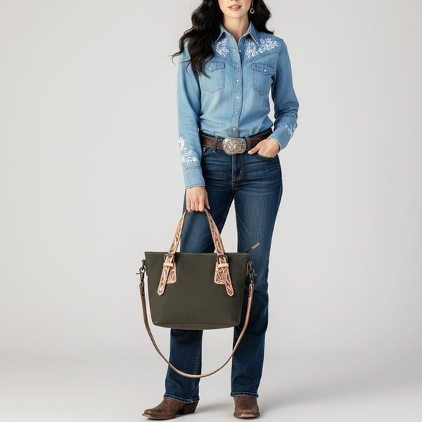 ADBG1702 American Darling Hand Tooled Leather Crossbody | Canvas Western Shoulder Bag
