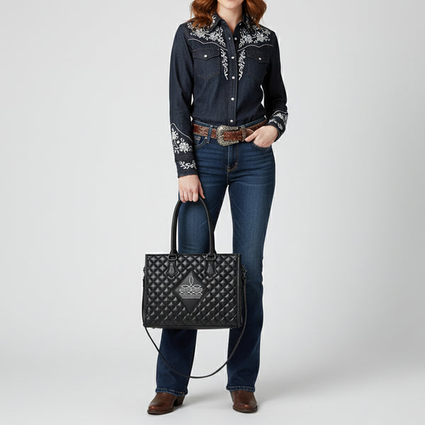 ADBG1703 American Darling Quilted Leather Tote Bag | Western Boot Stitched Carryall