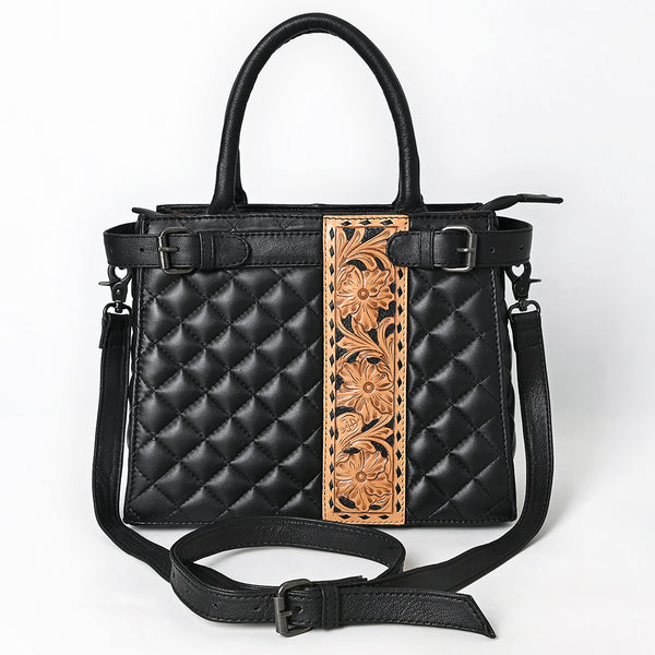 ADBG1704 American Darling Quilted Genuine Leather Tote | Hand-Tooled Floral Panel Shoulder Bag