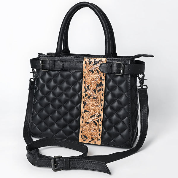 ADBG1704 American Darling Quilted Genuine Leather Tote | Hand-Tooled Floral Panel Shoulder Bag