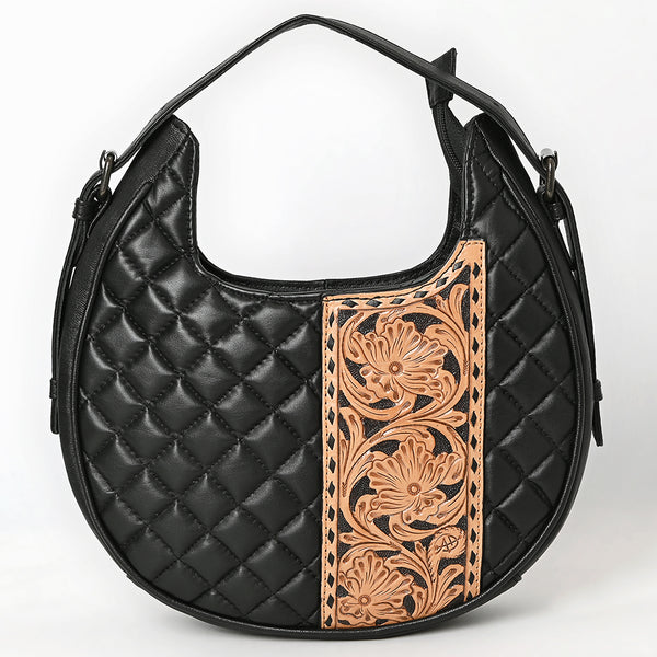 ADBG1705 American Darling Quilted Genuine Leather Hobo Bag | Hand-Tooled Floral Accent Shoulder Bag