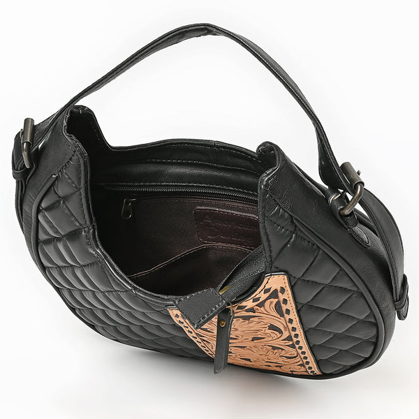 ADBG1705 American Darling Quilted Genuine Leather Hobo Bag | Hand-Tooled Floral Accent Shoulder Bag
