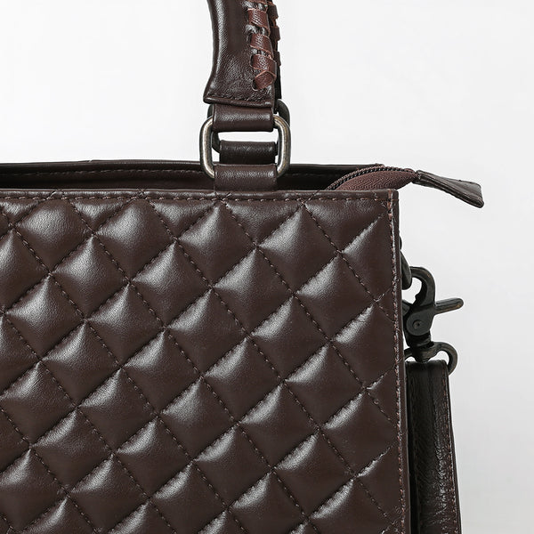 ADBG1707 American Darling Quilted Genuine Leather Tote Bag | Braided Handle Floral Accent