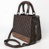 ADBG1707 American Darling Quilted Genuine Leather Tote Bag | Braided Handle Floral Accent