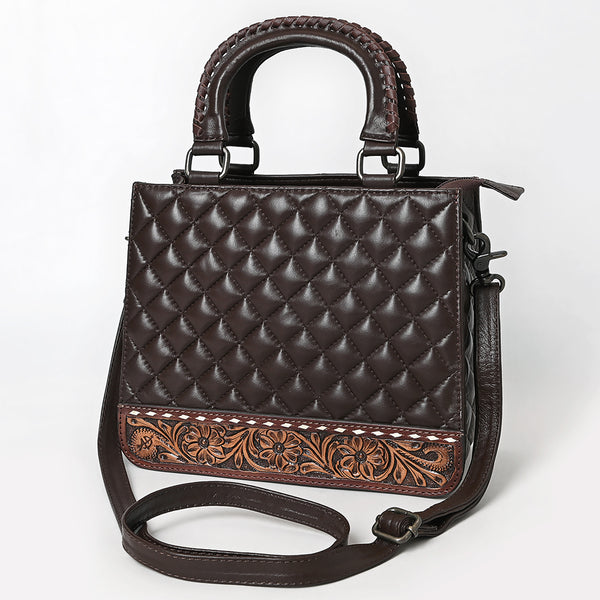 ADBG1707 American Darling Quilted Genuine Leather Tote Bag | Braided Handle Floral Accent