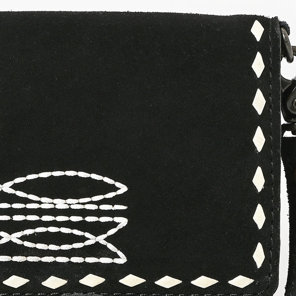 ADBG1712 American Darling Black Genuine Suede Wallet Bag | Boot Stitched Crossbody Purse