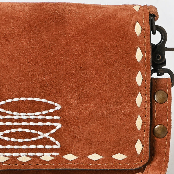 ADBG1712 American Darling Genuine Suede Crossbody Bag | Western Boot Stitched Crossbody Purse
