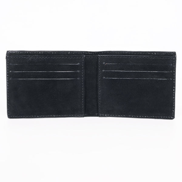 ADBGZ919A Black Genuine suede Leather Bifold Wallet with White Embroidered Stitch Detail