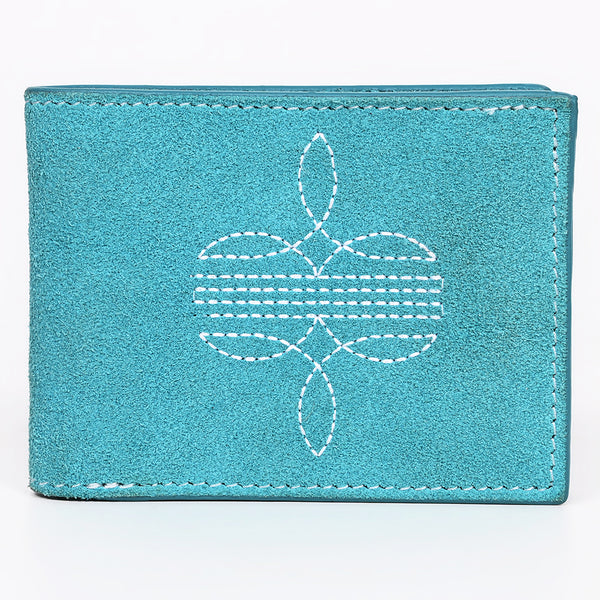 ADBGZ919 Genuine suede Leather Bifold Wallet with White Embroidered Stitch Detail