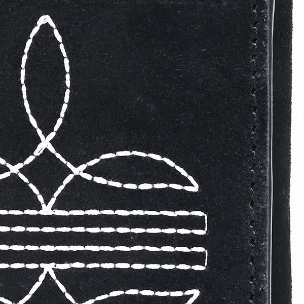 ADBGZ920A Black Genuine suede Leather Trifold Wallet with White Embroidered Stitch Detail