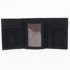 ADBGZ920A Black Genuine suede Leather Trifold Wallet with White Embroidered Stitch Detail